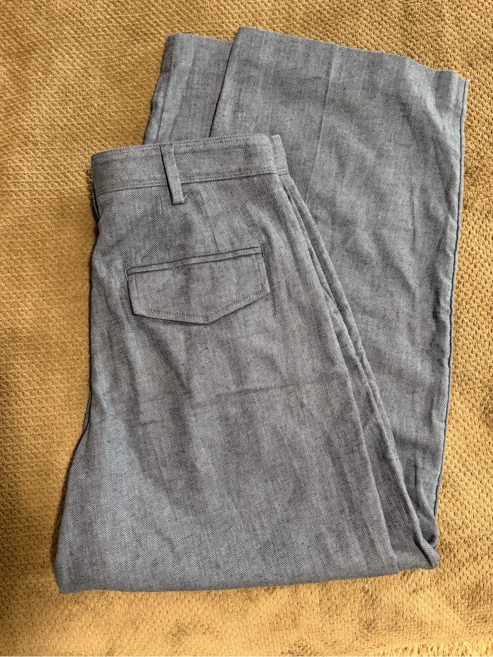 Banana Republic Petite Blue Linen-Blend Herringbone Trousers